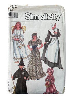 80s Simplicity 7650 Sewing Pattern Size Large Costume Angels Pilgrim Witch CUT